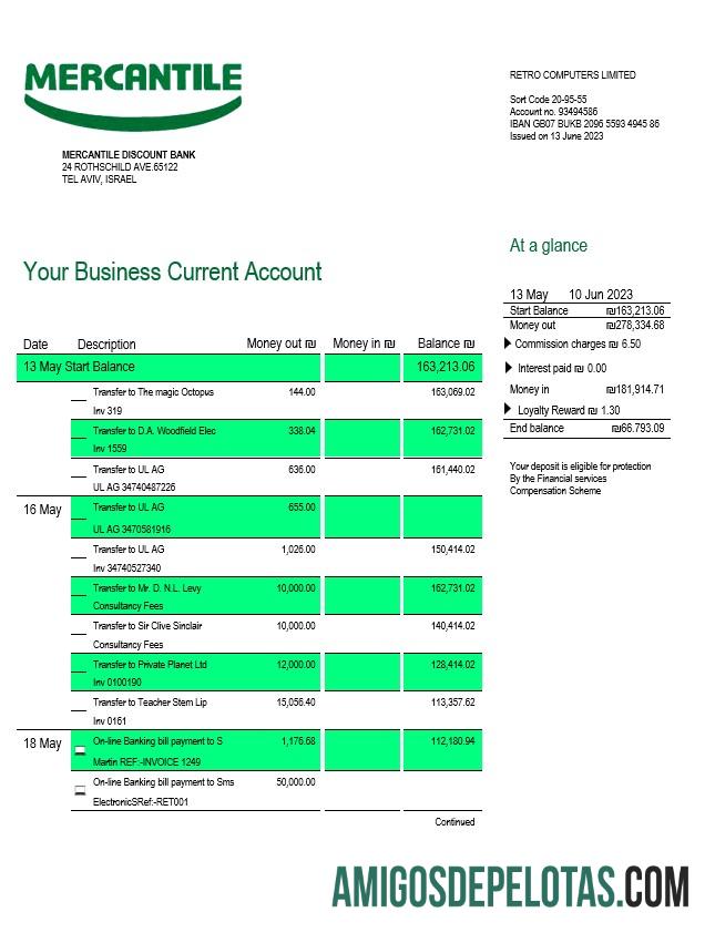 Em branco Extrato Comercial do Banco de Desconto Mercantil Modelo Word e PDF